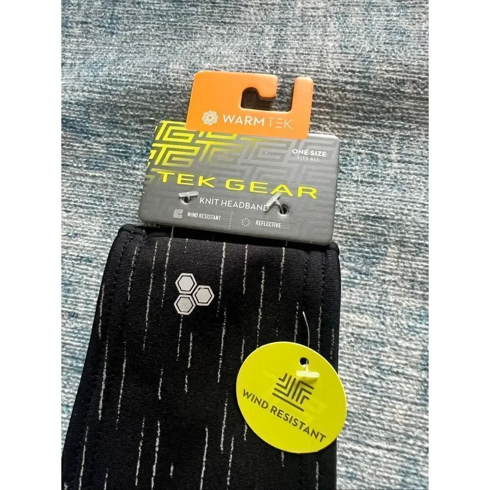 New! Tek Gear Warm Tek Black Gray Wind Resistant Knit Headband One Size